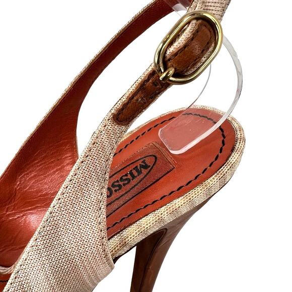 MISSONI Signature Leather Slingback 5" Platform Heel in Beige & Cream Size 7 - Picture 10 of 16